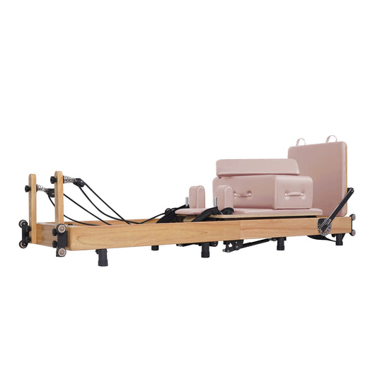 Oak Pilates Reformer mit verstellbaren Beinen, faltbar, Pink