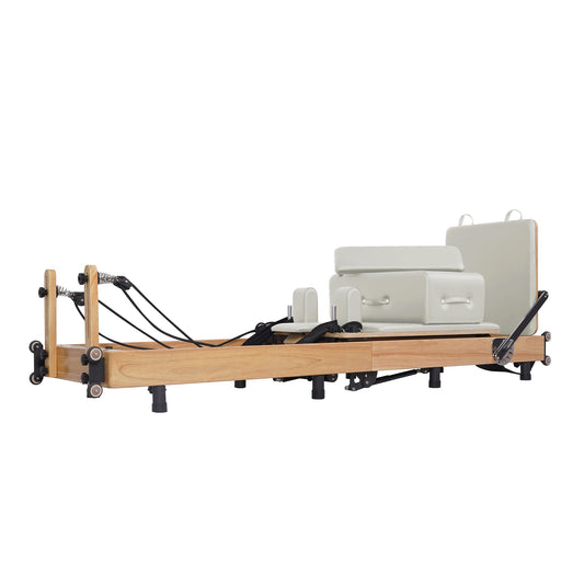 Oak Pilates Reformer mit verstellbaren Beinen, faltbar, Weiß