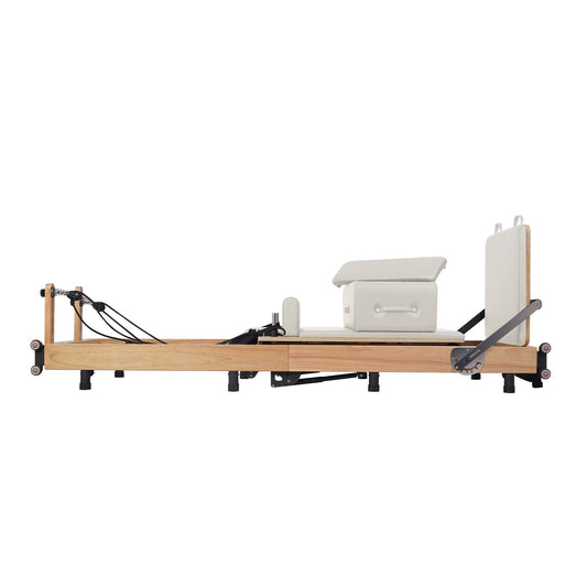 Oak Pilates Reformer mit verstellbaren Beinen, faltbar, Weiß