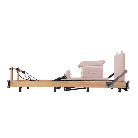 Oak Pilates Reformer mit verstellbaren Beinen, faltbar, Pink